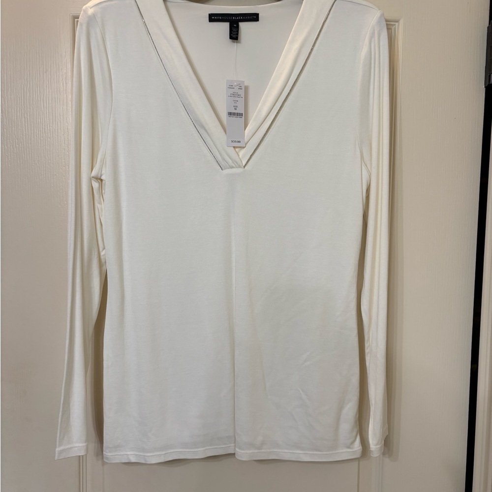 White House Black Market Elegant Ecru V-Neck Top